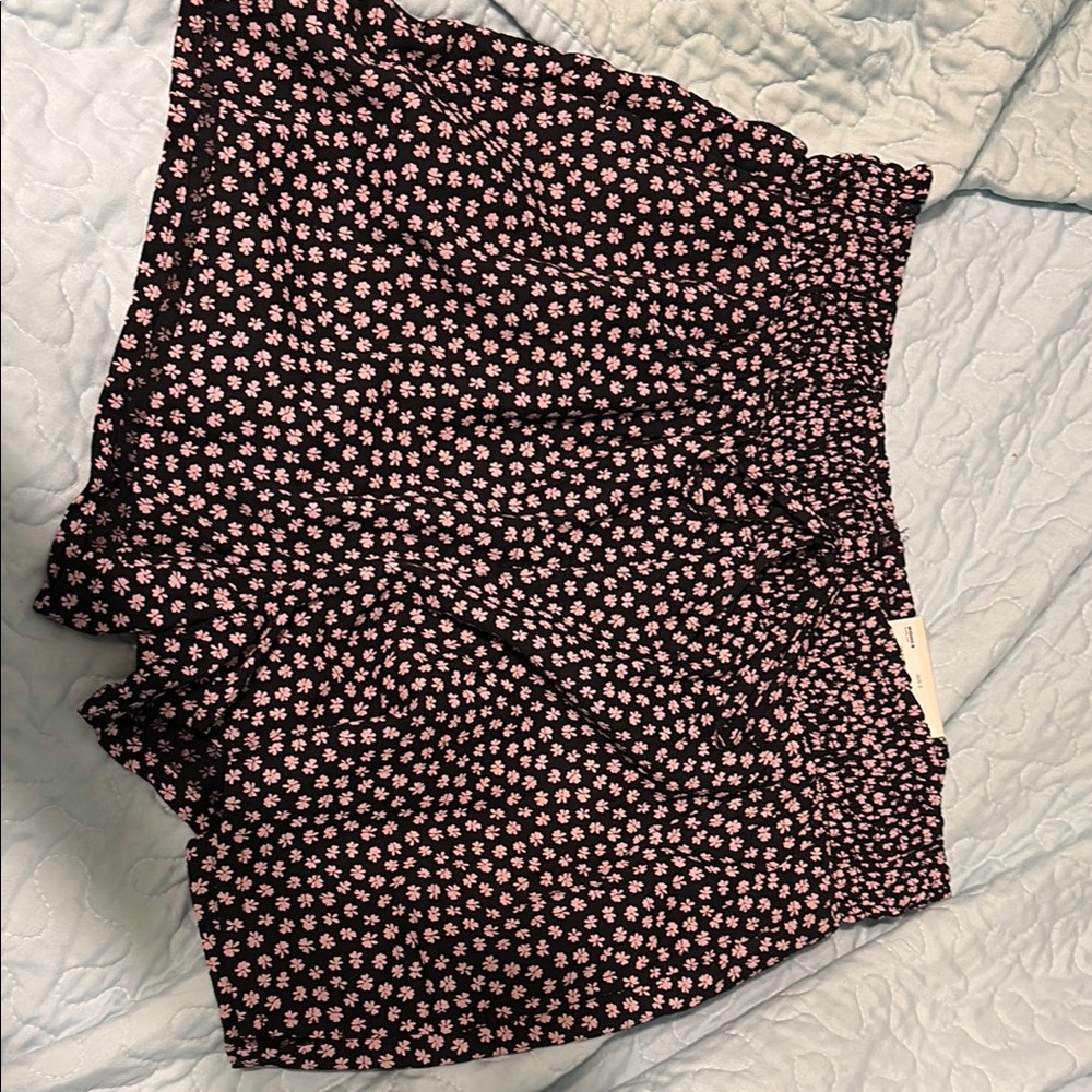 SO Black and Pink Floral Shorts